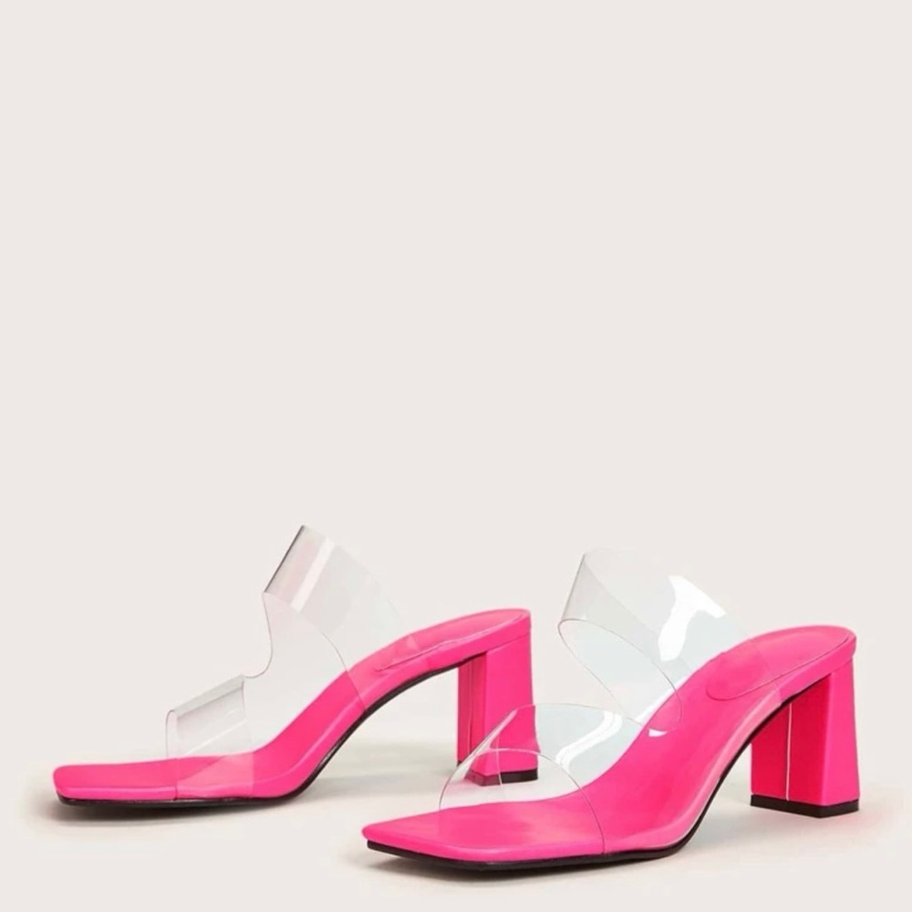 Open toe clear chunky heeled mule sandals